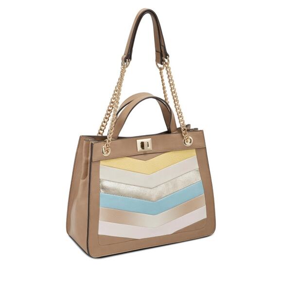 INC International Concepts Handbags - INC International Concepts Pattii Chevron Bag NWT Tan Gold